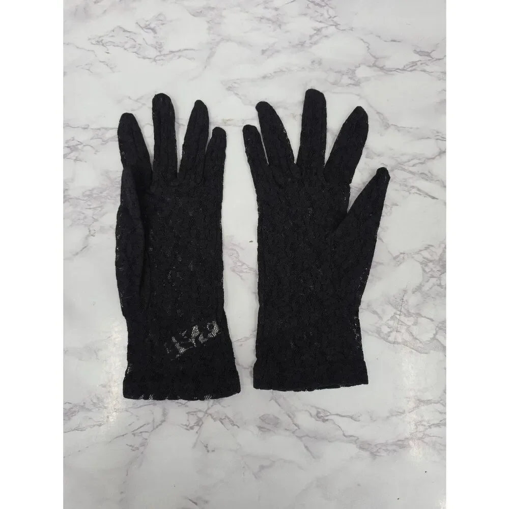 Lord & Taylor Vintage Black Lace Wrist Dress Gloves Women Accessories
